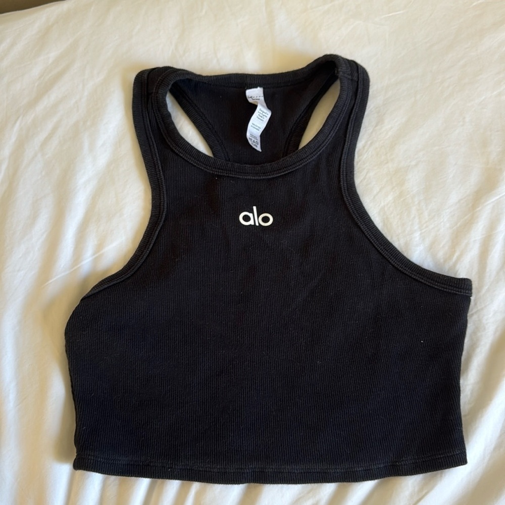 Alo Yoga Ribbed Black Racerback Crop Top